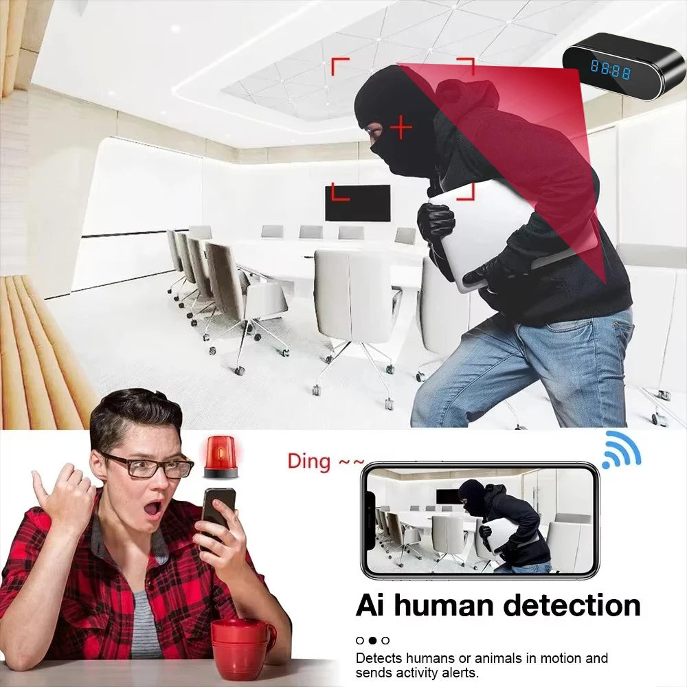 Mini Clock WiFi Camera with Infrared Night Vision Home Wireless Camera