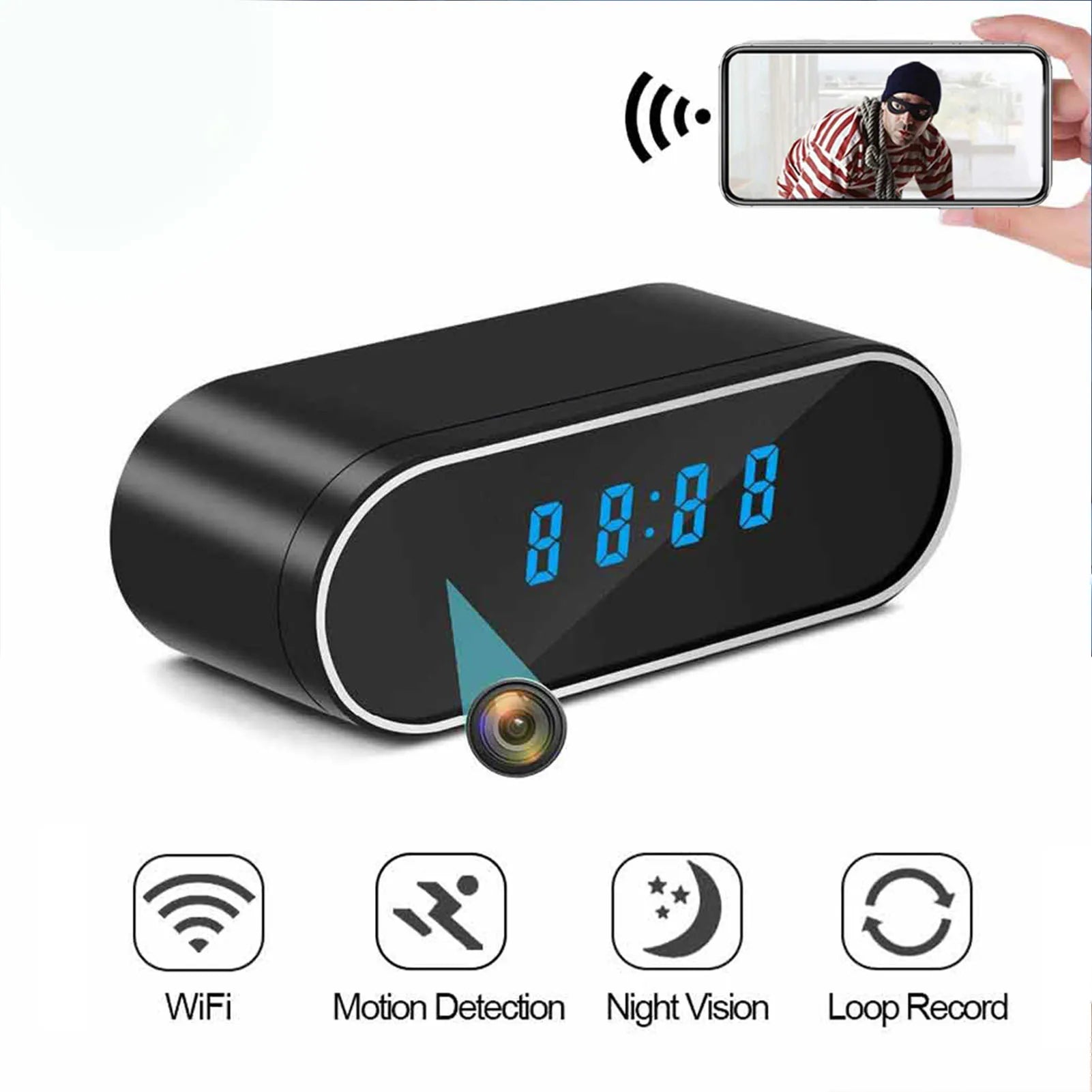 Mini Clock WiFi Camera with Infrared Night Vision Home Wireless Camera